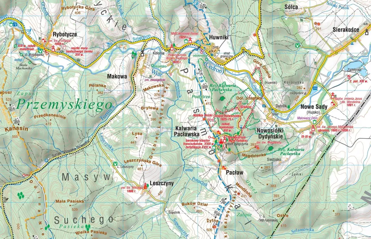 mapa atrakcji Pog&oacute;rze Przemyskie Bieszczady