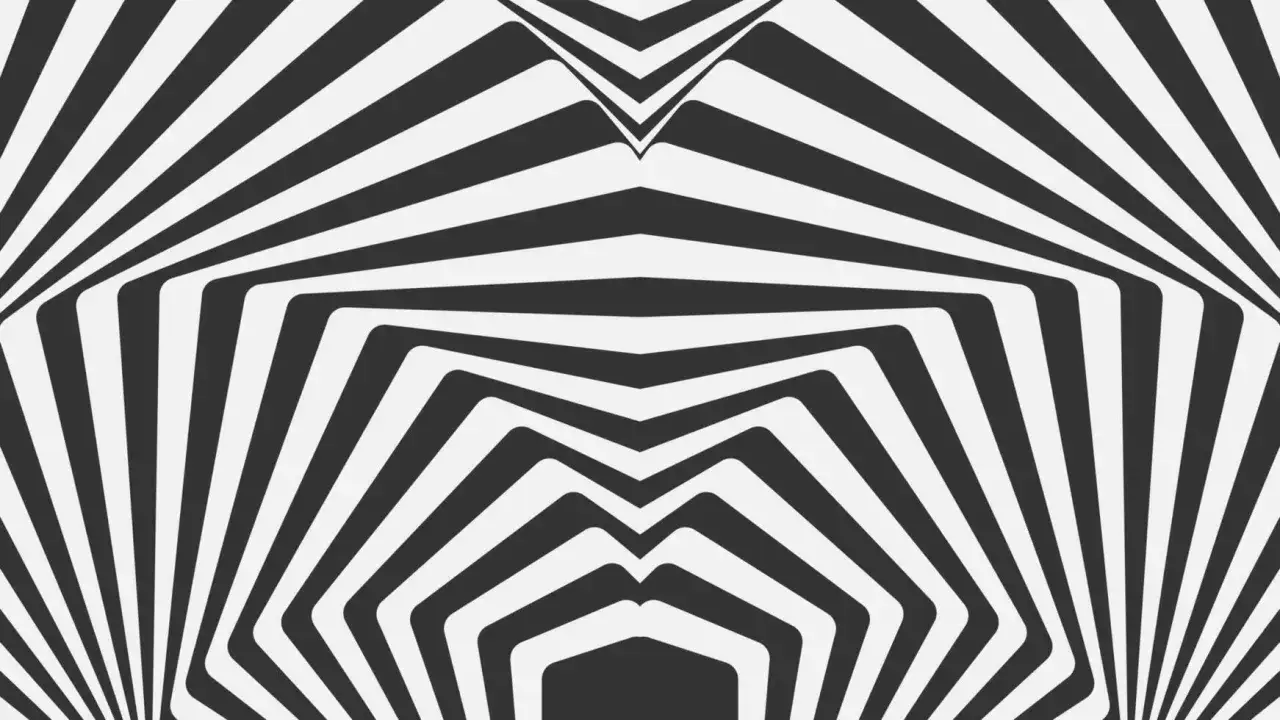 Abstrakcyjny wz&oacute;r op art łatwy, tworzący iluzję głębi i ruchu dzięki czarno-białym, zakrzywionym liniom.
