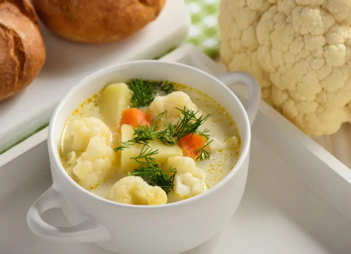 idealnie ugotowany kalafior w zupie