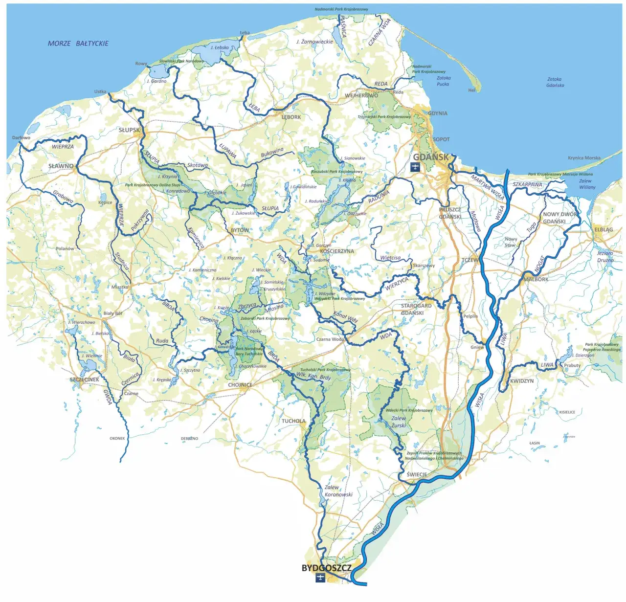 Mapa szlaków kajakowych w Polsce