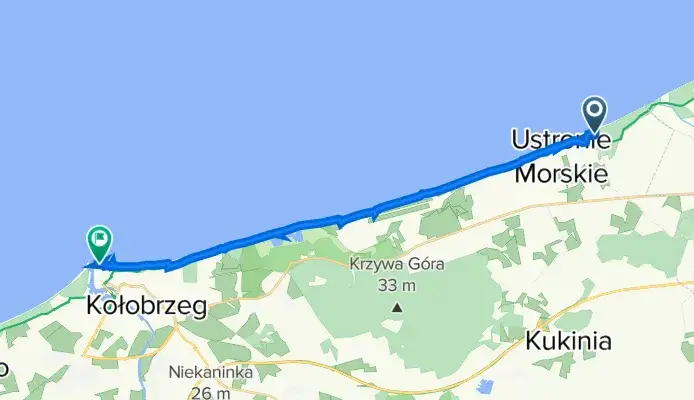 Mapa trasy Kołobrzeg Ustronie Morskie