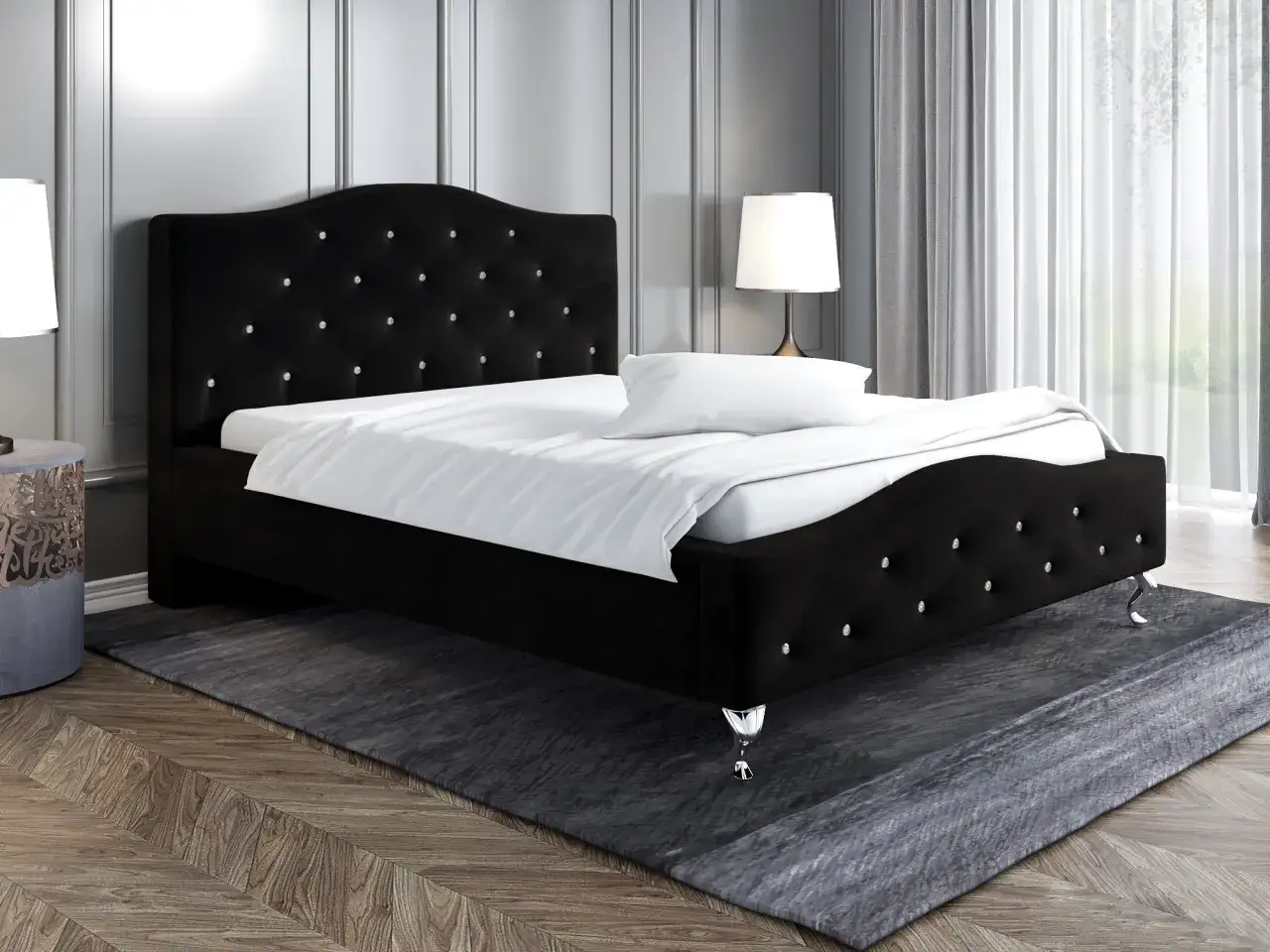 Łóżko tapicerowane w stylu glamour i nowoczesnym