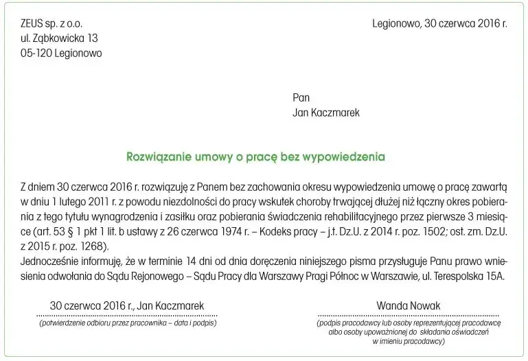 długotrwała choroba zwolnienie z pracy