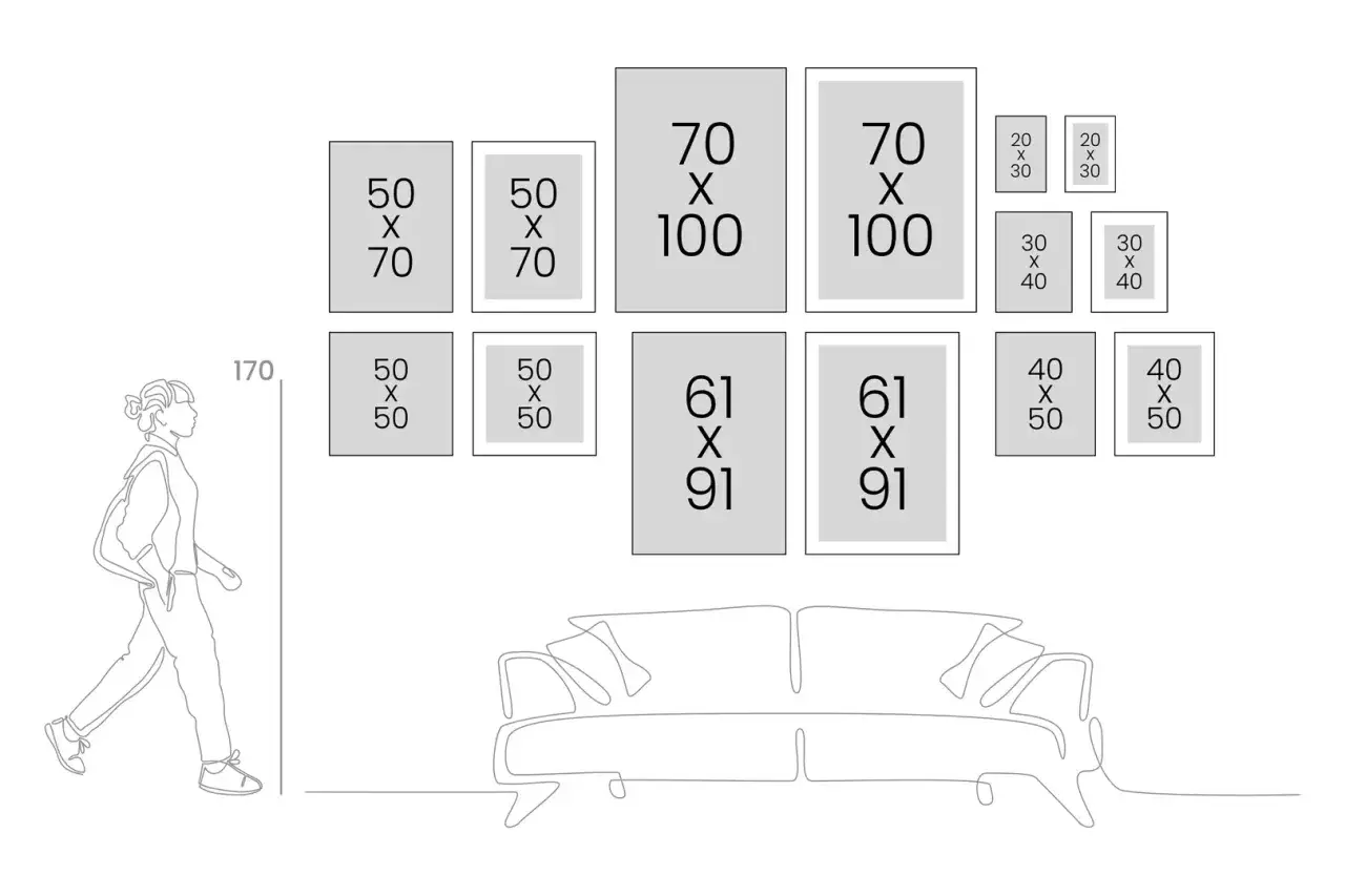 R&oacute;żnorodne rozmiary plakat&oacute;w: od małych 20x30 cm po duże 70x100 cm. Idealne do stworzenia unikalnej galerii ściennej.
