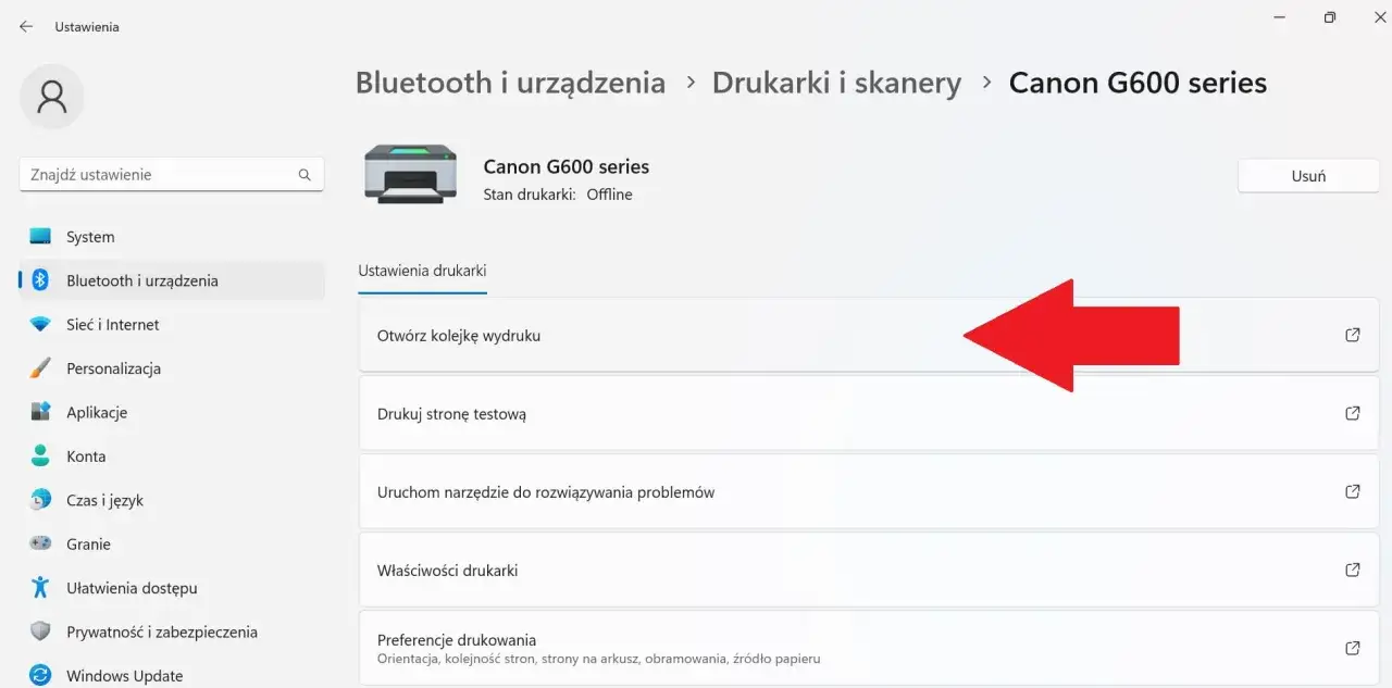 kolejka drukowania windows 10