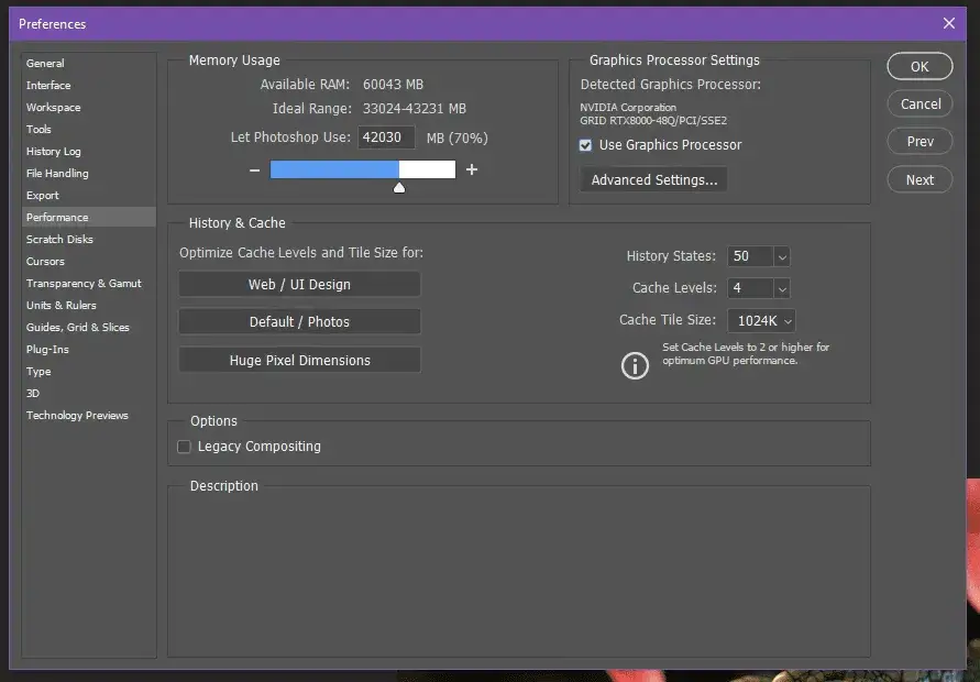 Photoshop interfejs funkcje akceleracja GPU