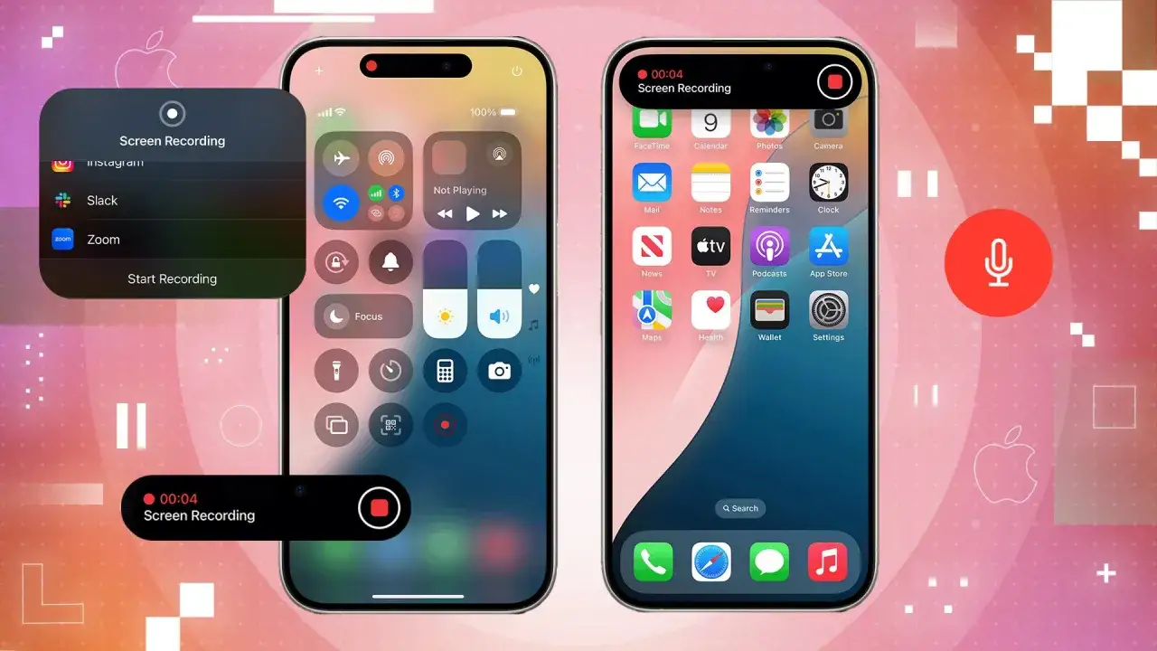 Nagrywanie ekranu iPhone'a. Widok menu z opcją 