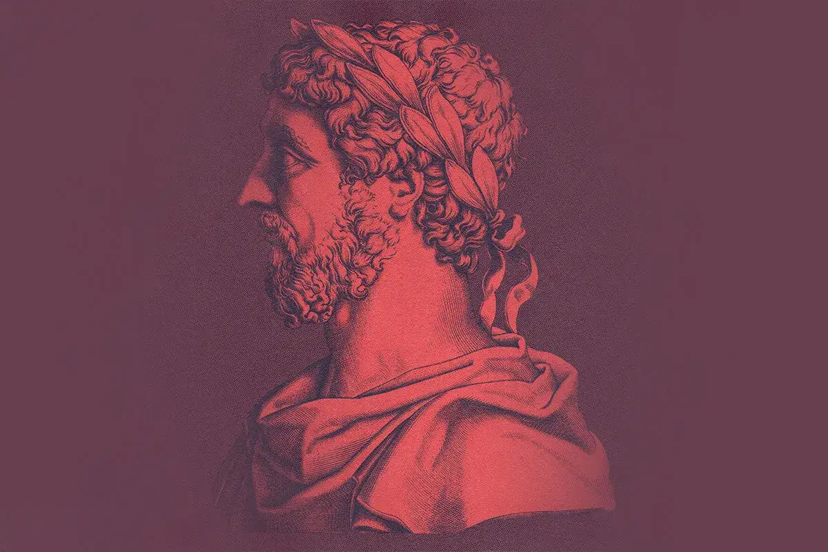 Popiersie z wieńcem laurowym, symbolizujące stoicyzm w literaturze i filozofii.