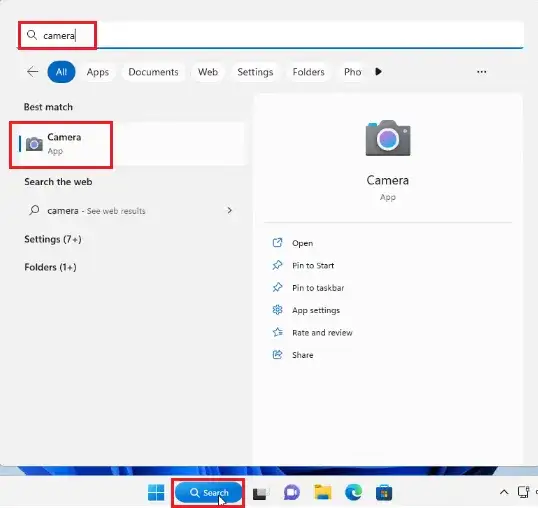 aplikacja aparat windows 11