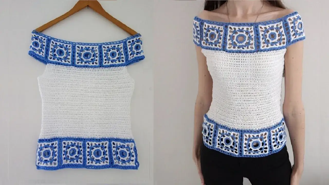 Modne szydełkowe bluzki granny square i ażurowe