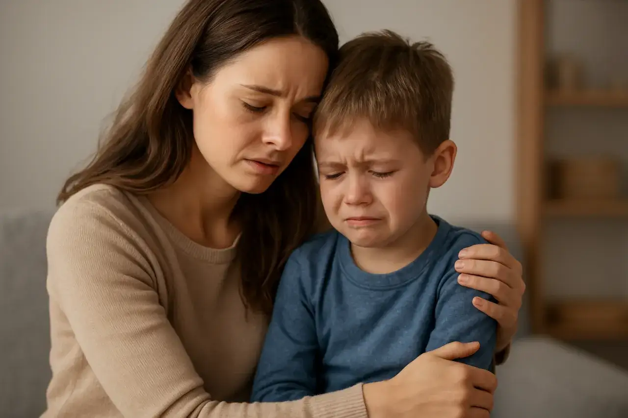rodzic tulący płaczące dziecko
