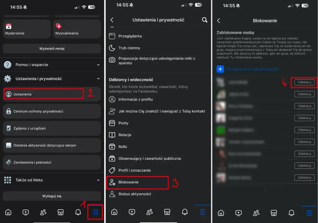 Facebook ustawienia blokowanie telefon