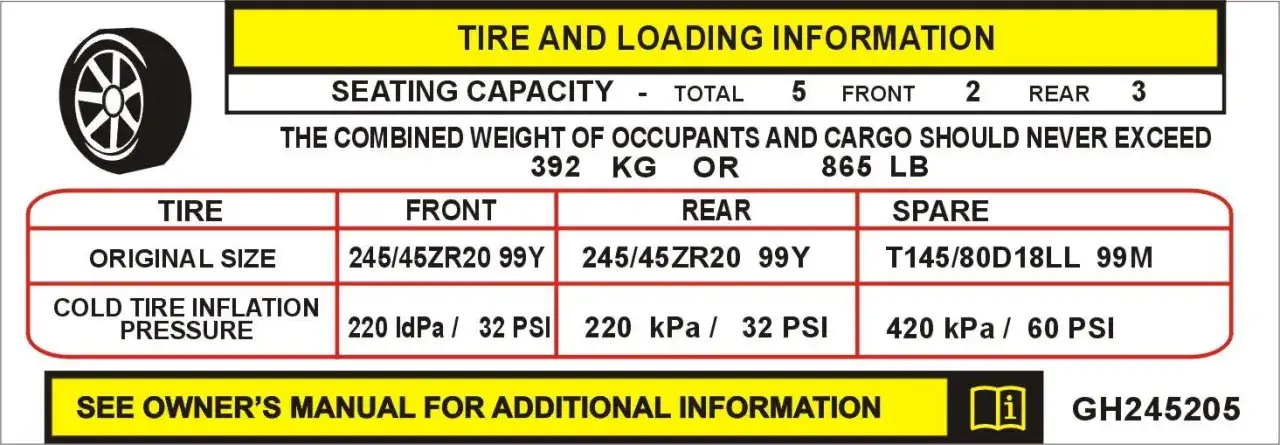 naklejka ciśnienie opon słupek B