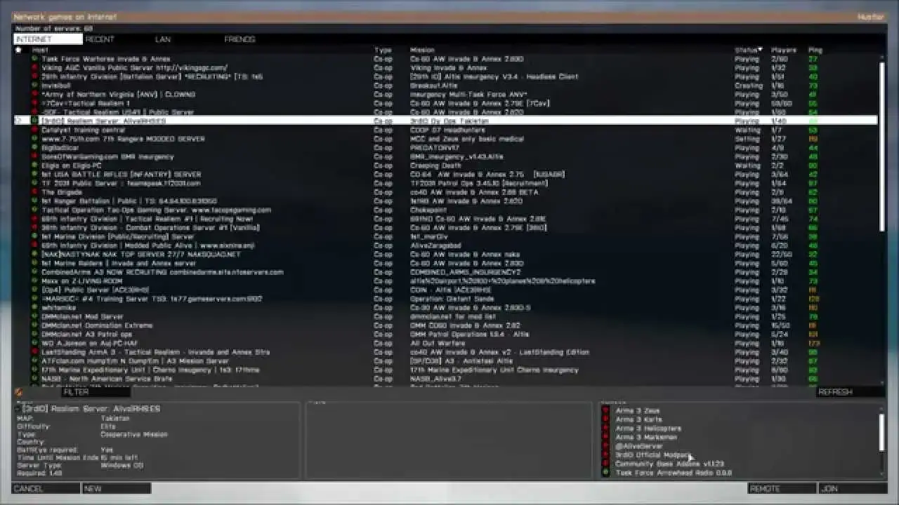 Arma 3 przeglądarka serwerów z filtrami