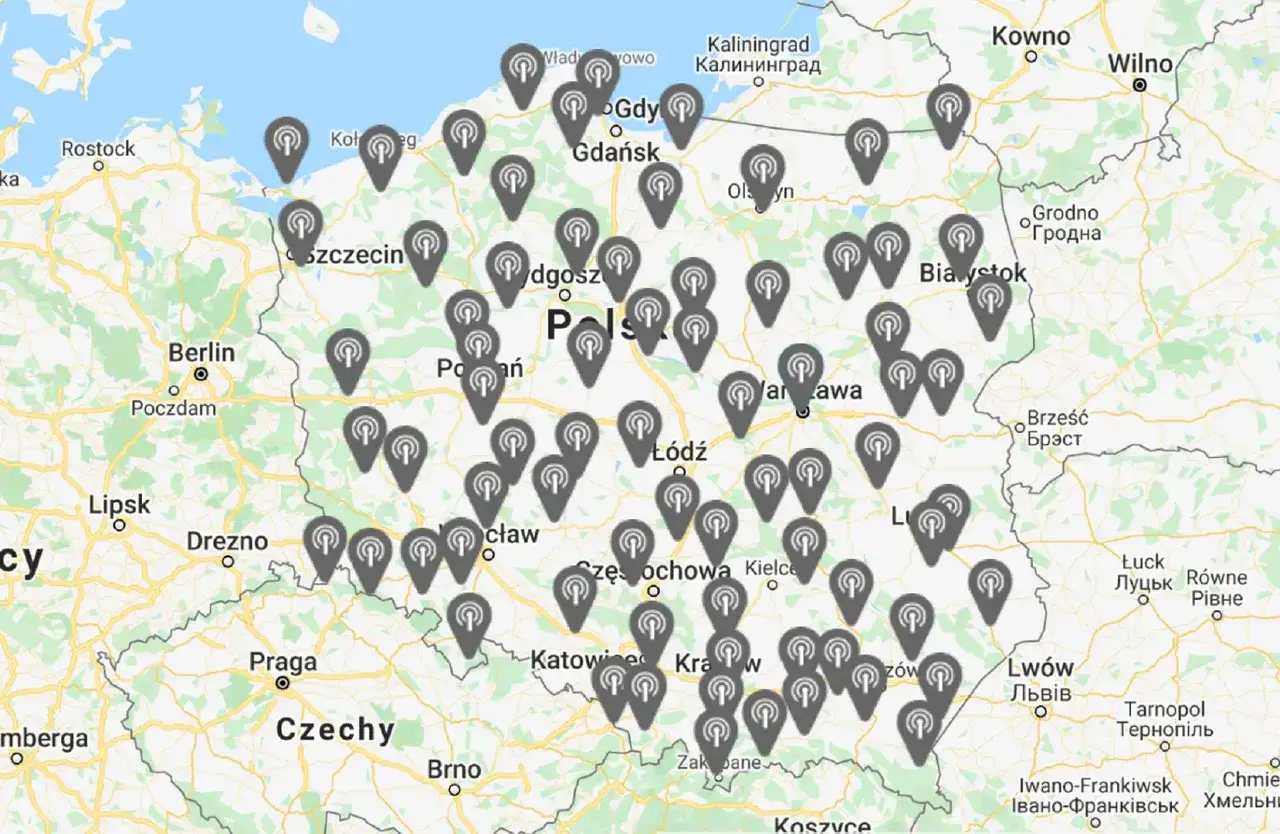 Mapa nadajników DVB-T2 Polska