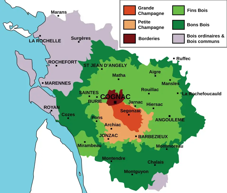 mapa regionu Cognac we Francji
