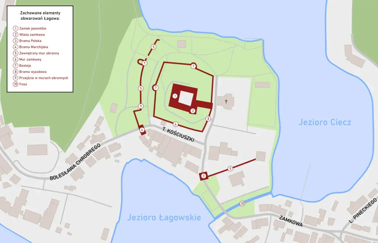 Mapa Łagowa jeziora zamek