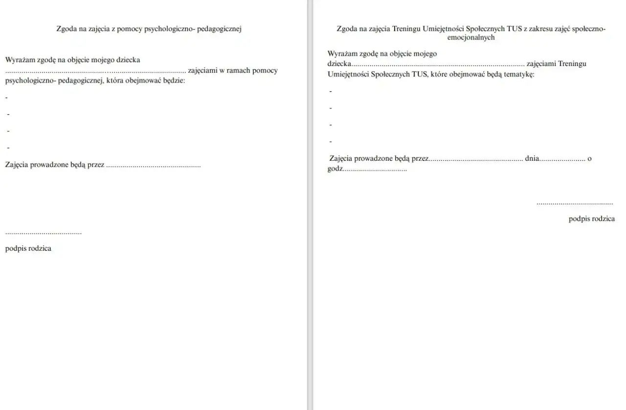 zgoda rodzica psycholog szkolny