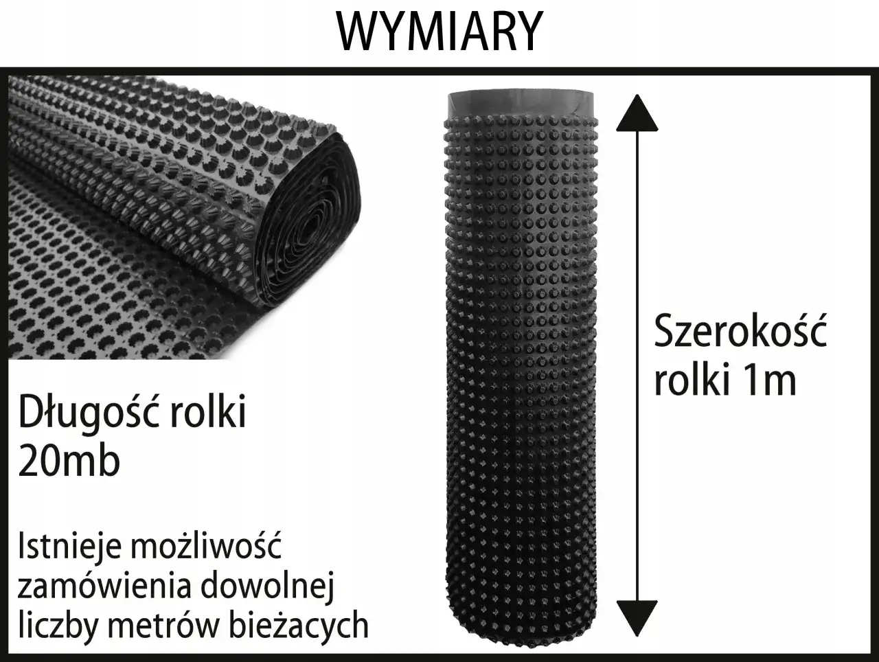 Folia kubełkowa wymiary: rolka 20mb, szerokość 1m. Możliwość zamówienia dowolnej liczby metrów bieżących.