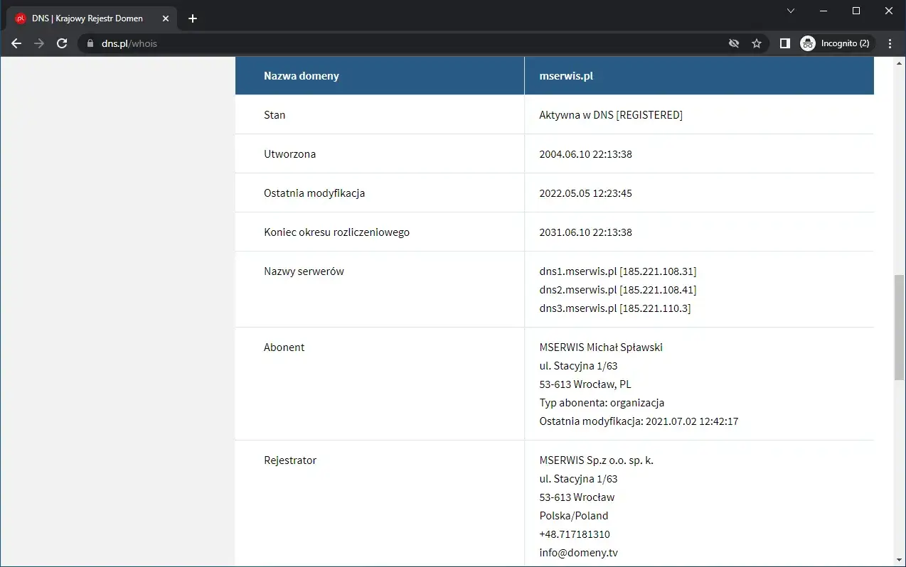 NASK WHOIS strona główna wyszukiwarka domen