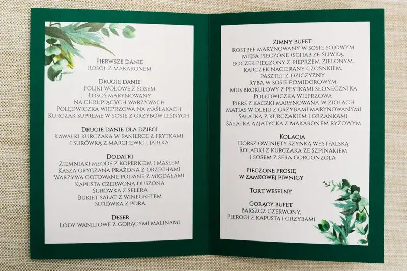 standardowe menu weselne przykładowe