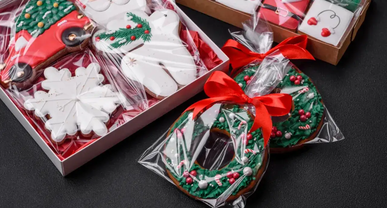 świąteczne pakowanie pierniczków w celofan