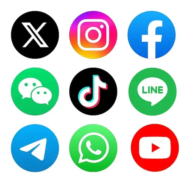 ikony popularnych medi&oacute;w społecznościowych Facebook Instagram TikTok X