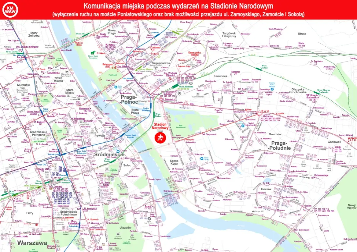 Mapa transportu publicznego Warszawa