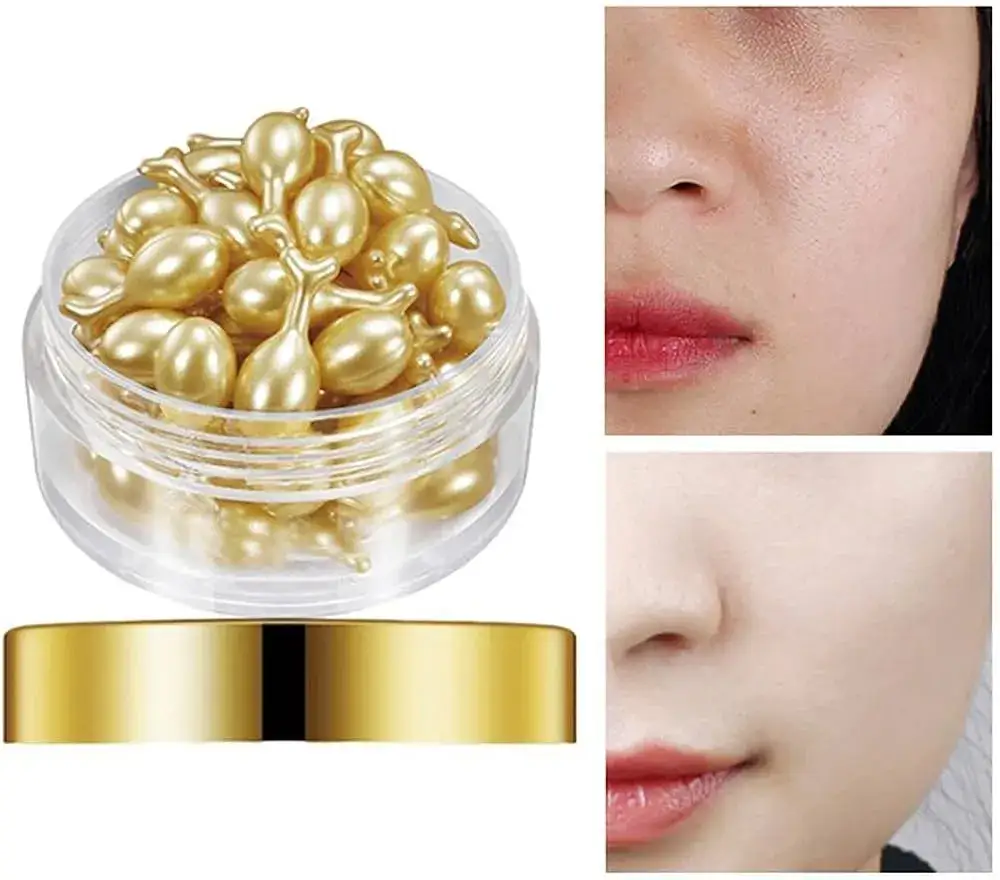 kobieta aplikująca serum z kapsułki na twarz