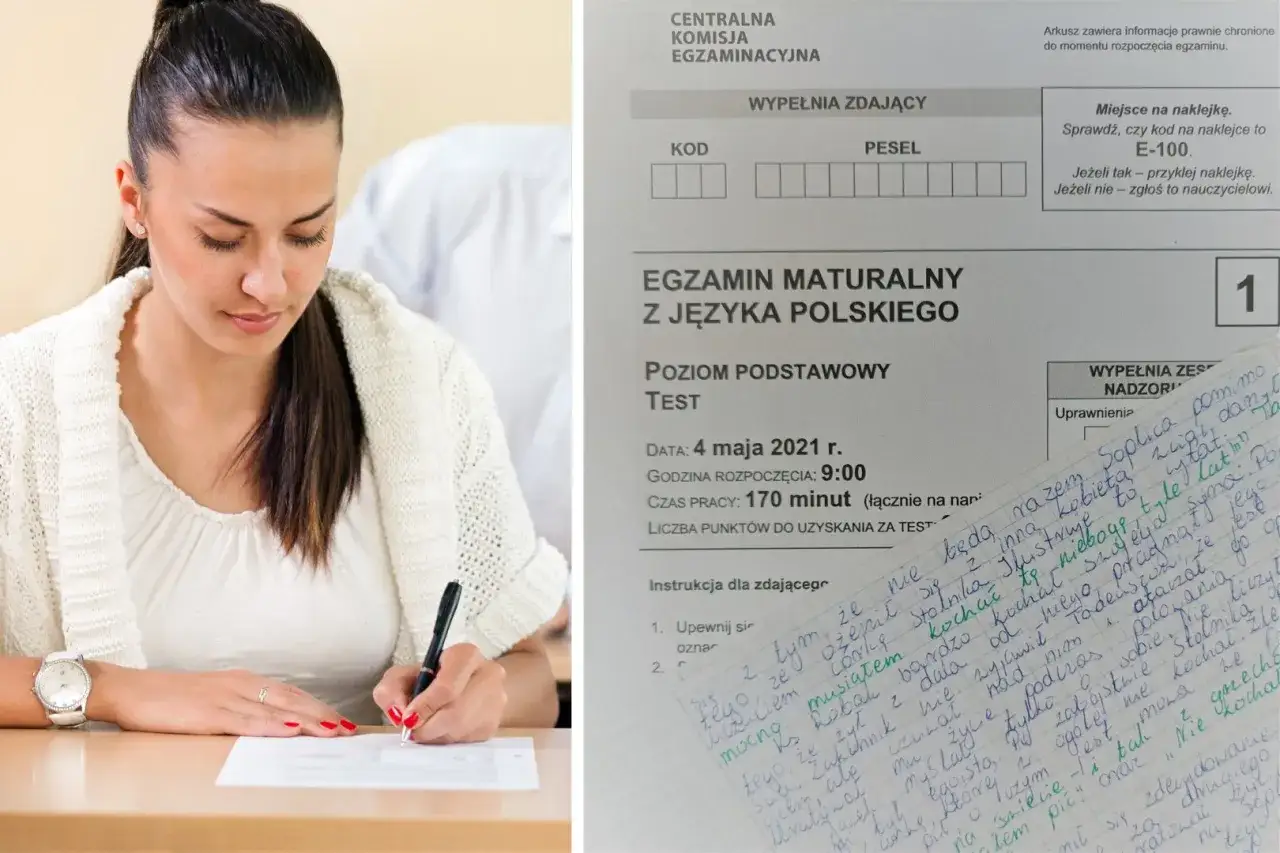 Uczeń piszący rozprawkę na maturze