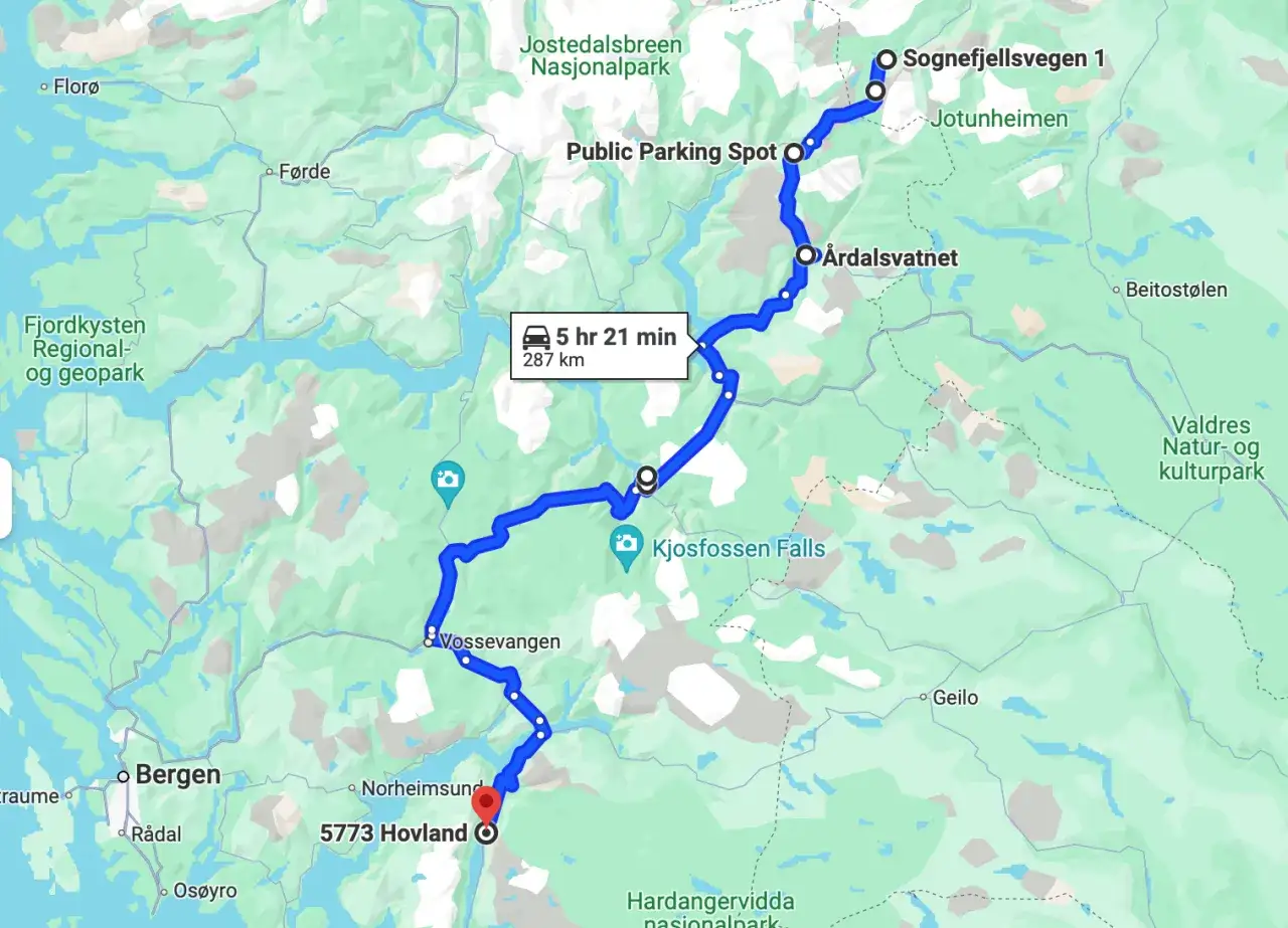 Mapa trasy samochodowej Norwegia Polska mosty