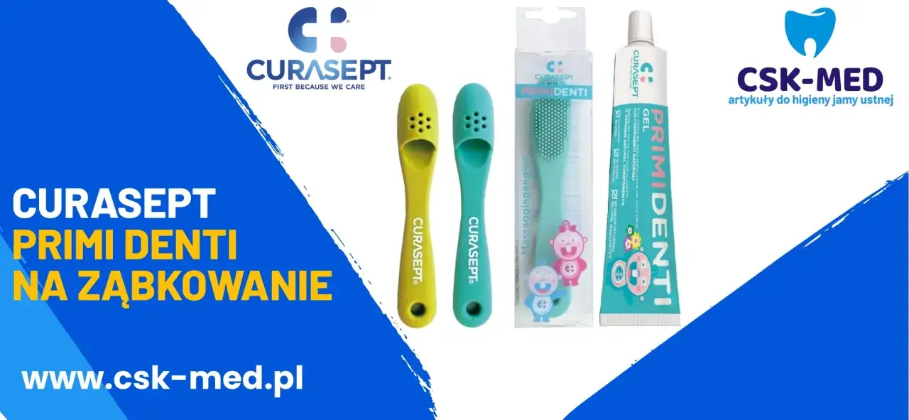 Curasept Primi Denti: żel i szczoteczki do łagodzenia b&oacute;lu dziąseł przy ząbkowaniu. Idealne dla maluch&oacute;w.