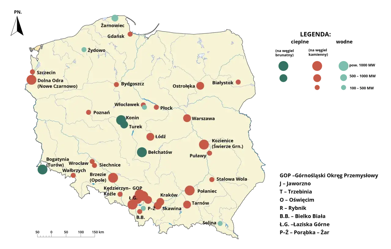 Mapa Polski z zaznaczonymi obszarami OZE lub wykres udziału OZE w miksie energetycznym