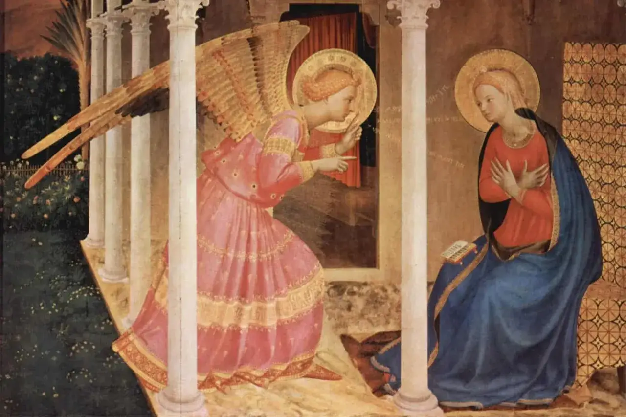 Archanioł Gabriel zwiastuje Maryi. Obraz przedstawia scenę Zwiastowania, kluczowy moment modlitwy do archanioła Gabriela.