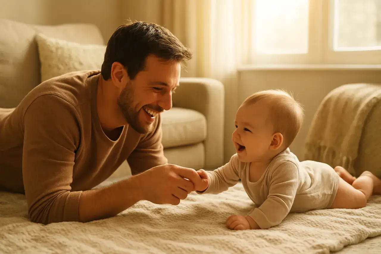 rodzic bawiący się z dzieckiem na macie sensorycznej