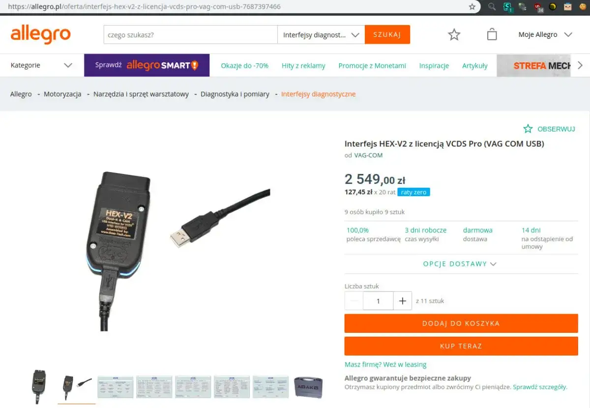 Interfejs diagnostyczny HEX-V2 z licencją VCDS Pro. Czy Twój warsztat ma uprawnienia do serwisowania aut z systemem SAFE? Ten sprzęt pomoże!