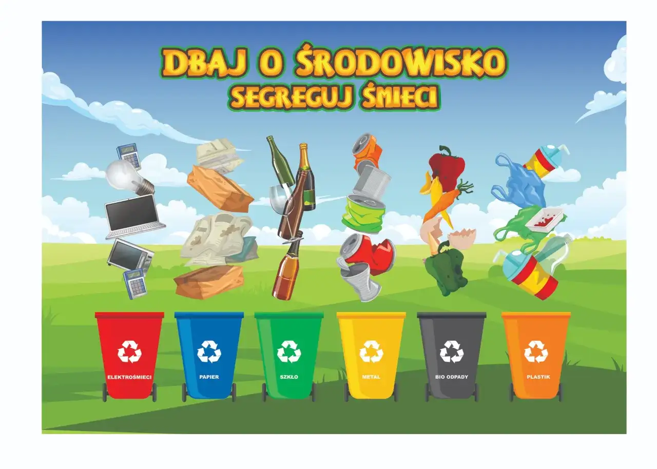 dzieci segregujące śmieci plakat