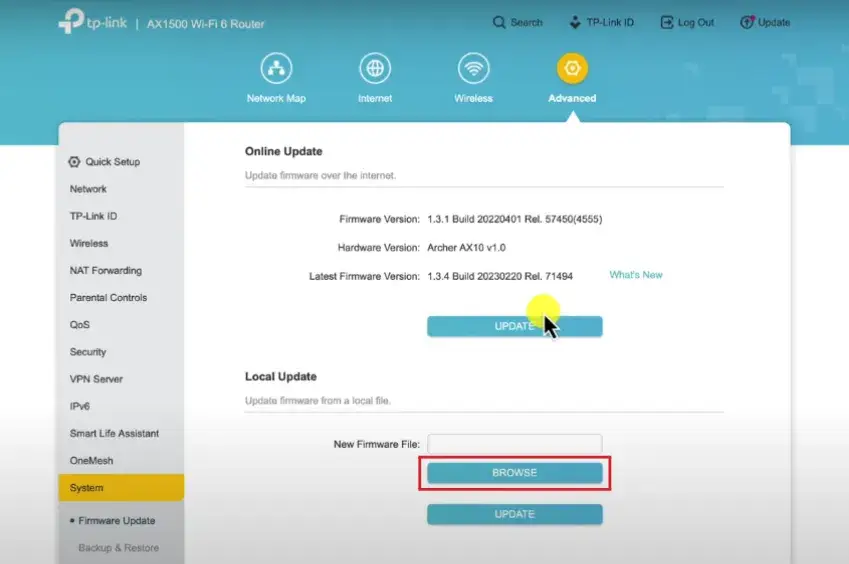 Router panel administracyjny aktualizacja firmware