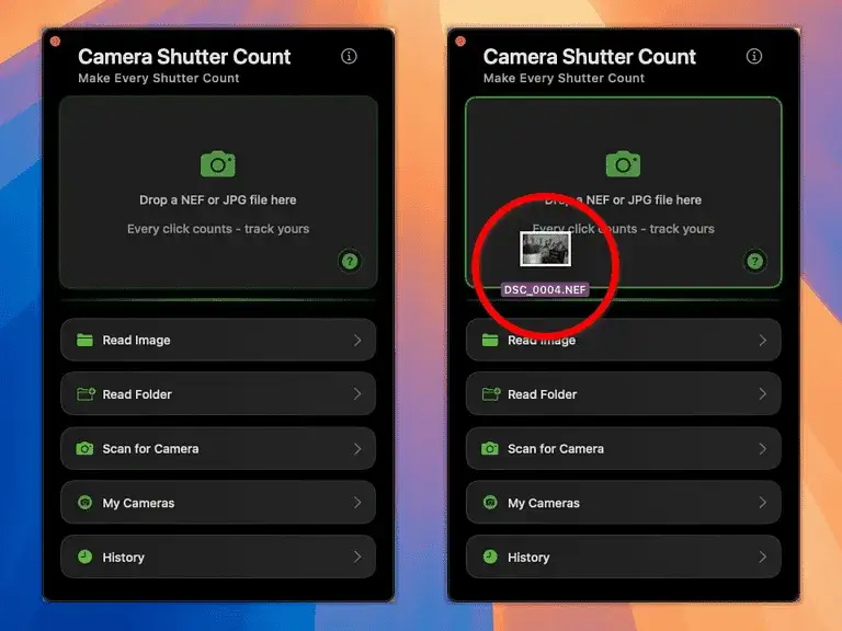 ShutterCount app macOS screenshot