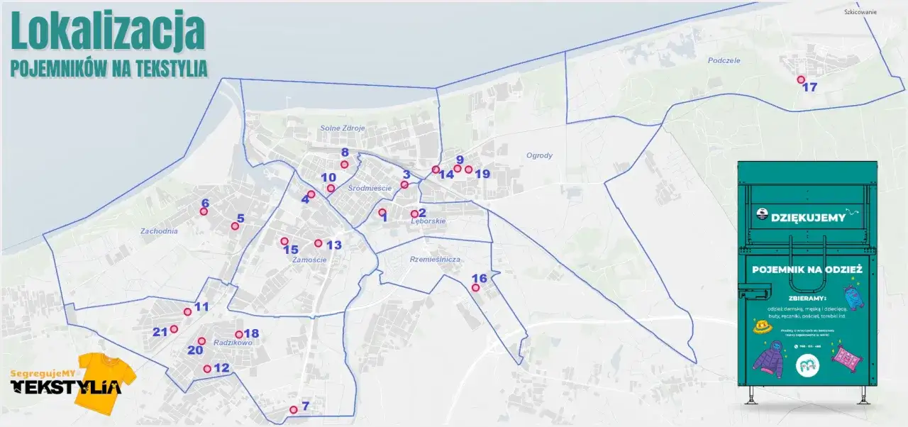 Mapa kontener&oacute;w na ubrania Szczecin