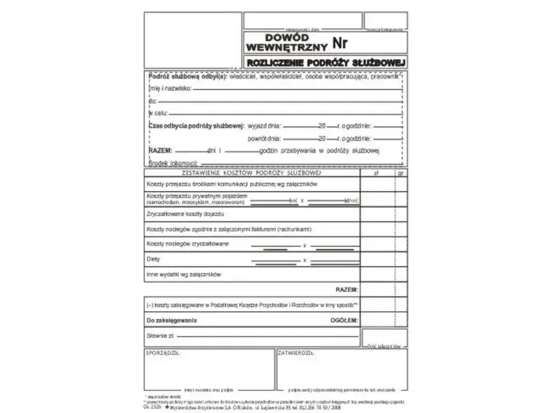 dokumenty do rozliczenia delegacji, formularz rozliczenia podróży służbowej