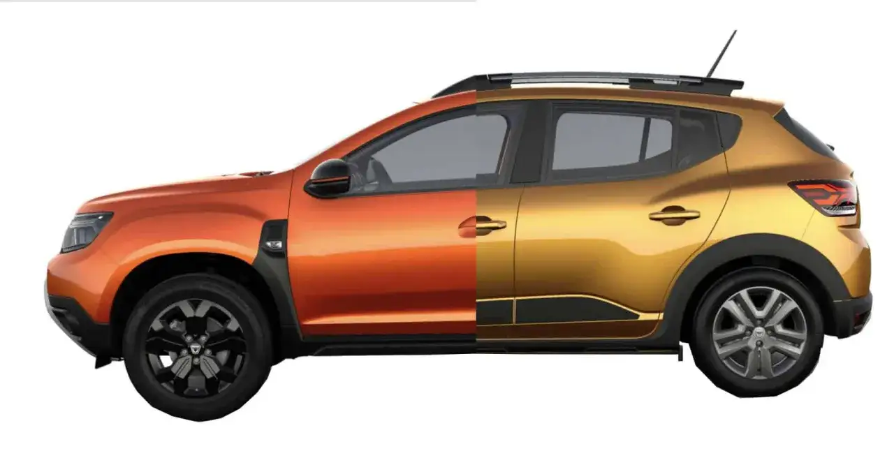 Dwa kolory Dacii Duster, pomarańczowy i złoty, podkreślają jej imponujący prześwit, gotowy na każdą drogę.