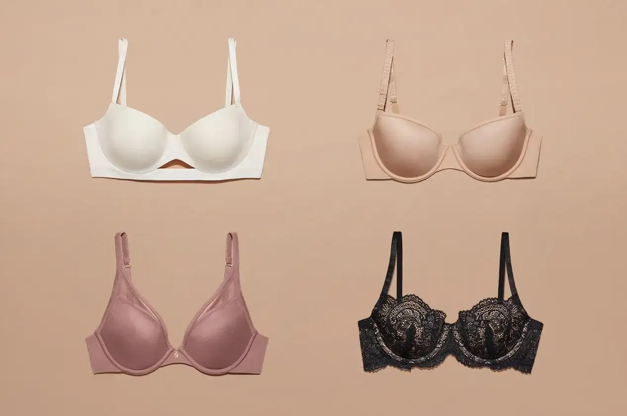 r&oacute;żne fasony biustonoszy: t-shirt bra, plunge, bardotka