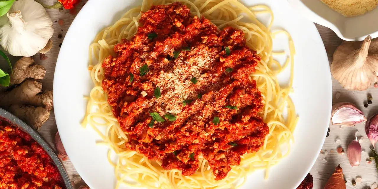 spaghetti z tofu gotowe danie