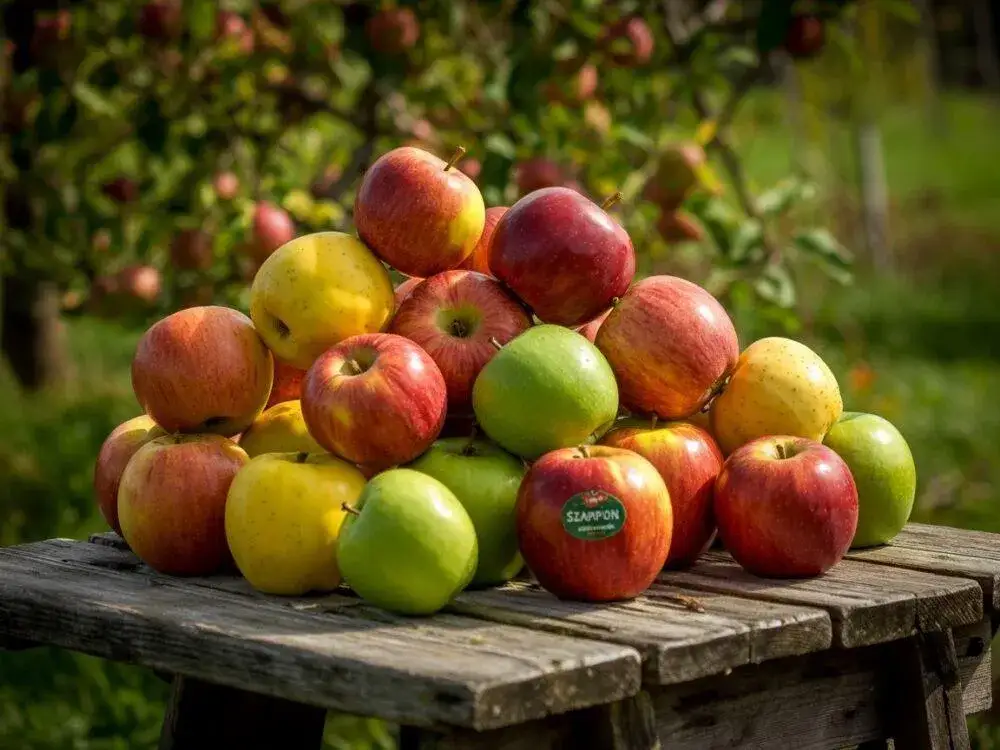 r&oacute;żne odmiany jabłek na stole