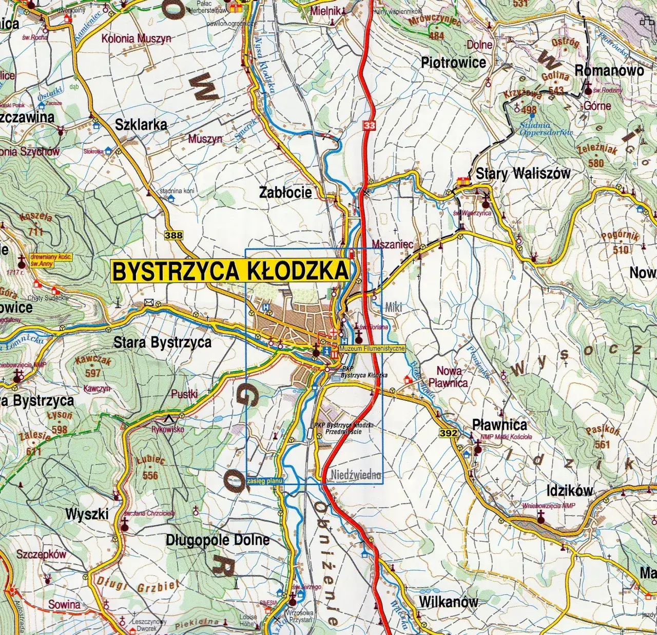 Bystrzyca Kłodzka i okolice mapa atrakcji turystycznych