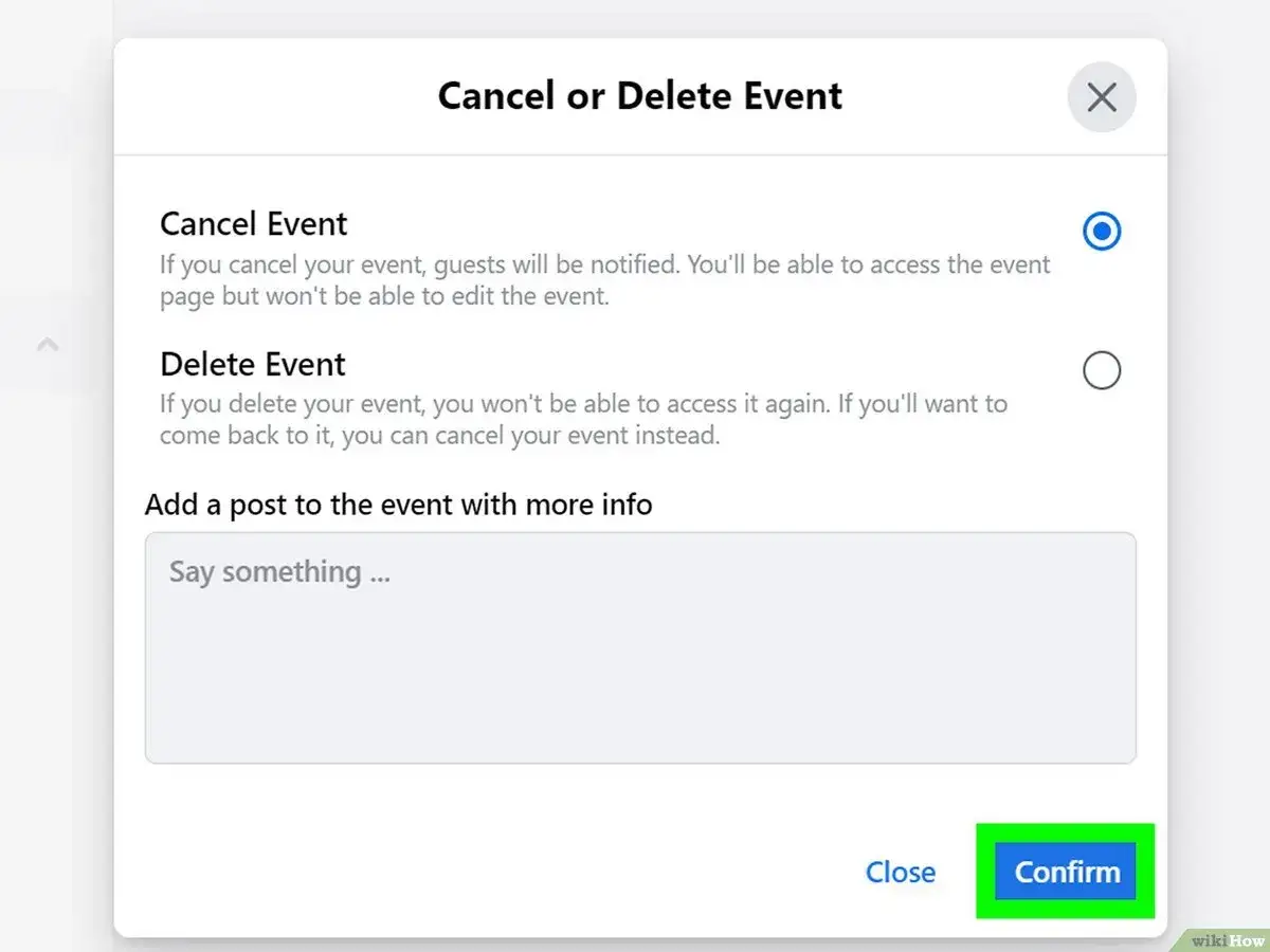 Okno dialogowe Facebooka: 
