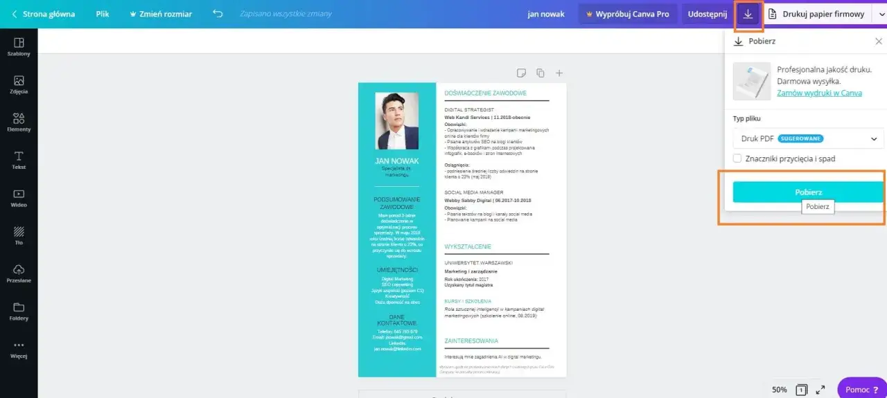 Jak zrobić szablon CV w Canvie? Kliknij 