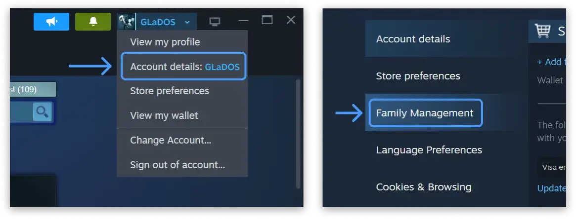 Steam Family Sharing ustawienia w kliencie Steam