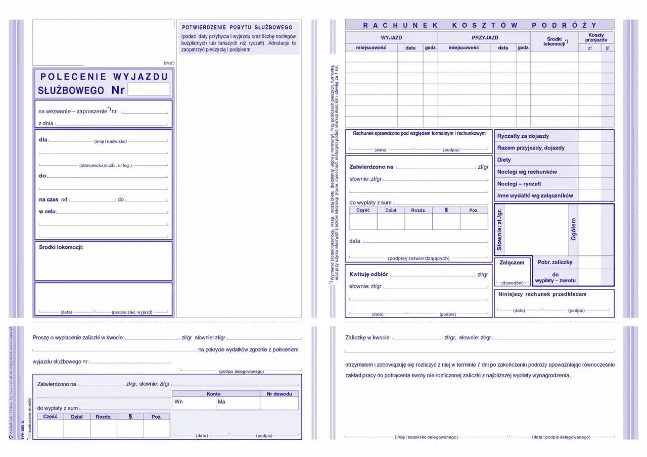 Dokumenty rozliczeniowe podr&oacute;ży służbowej nauczyciela